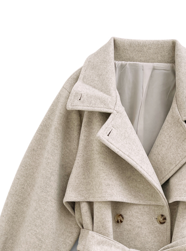 襟2Wayリボンベルト付きフェイクウールトレンチコート[kz568