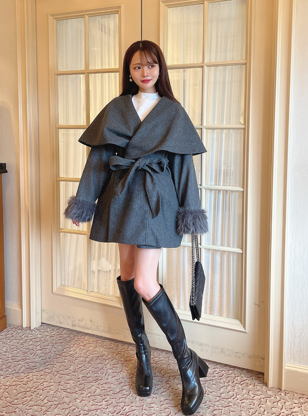 2Wayファー付きベルトガウンコート[kz577] | レディースファッション