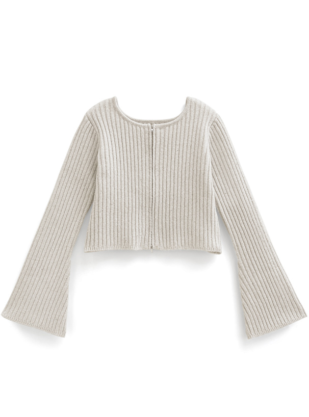 スパンコールダブルジップショート丈ニットトップス[kz633