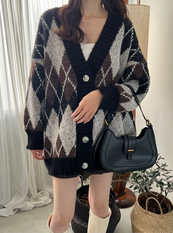 アーガイル柄Vネックニットカーディガン[kz640] | レディース