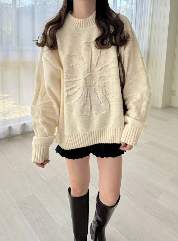 フラワージャガードニットトップス[kz673] | レディースファッション