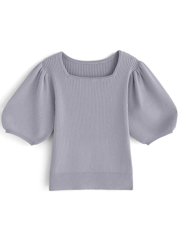 スクエアネックパフスリーブニットトップス[kz257] | レディース