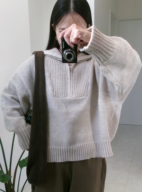 ハーフジップミックスニットトップス[k9292d] | レディース