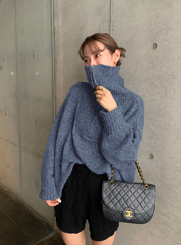 ハーフジップミックスニットトップス[k9292d] | レディース