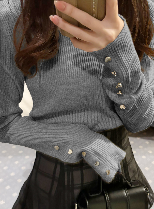 ハイネックハートボタンニットトップス[k9313e] | レディース