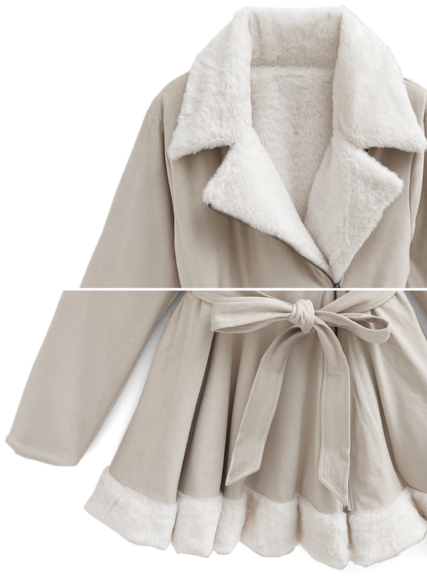 リボンベルト付ファーボリュームフレアコート[k9334f] | レディース