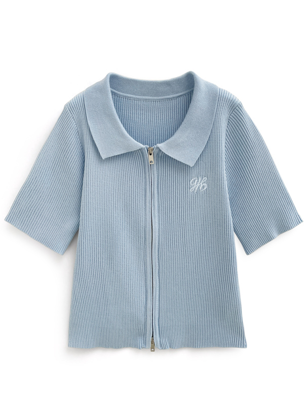 ダブルジップロゴ刺繍ニットトップス[k9341e] | レディース