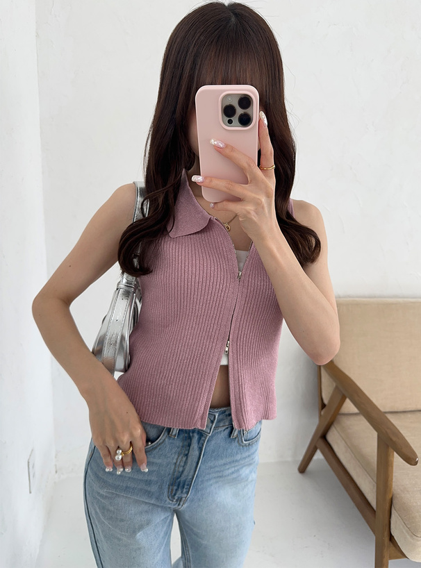 ラメニットノースリーブダブルジップトップス[k9359e] | レディース