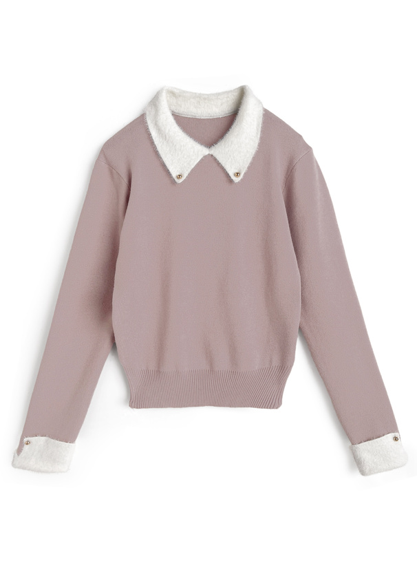 フェザー配色襟付きニットトップス[k9368f] | レディースファッション