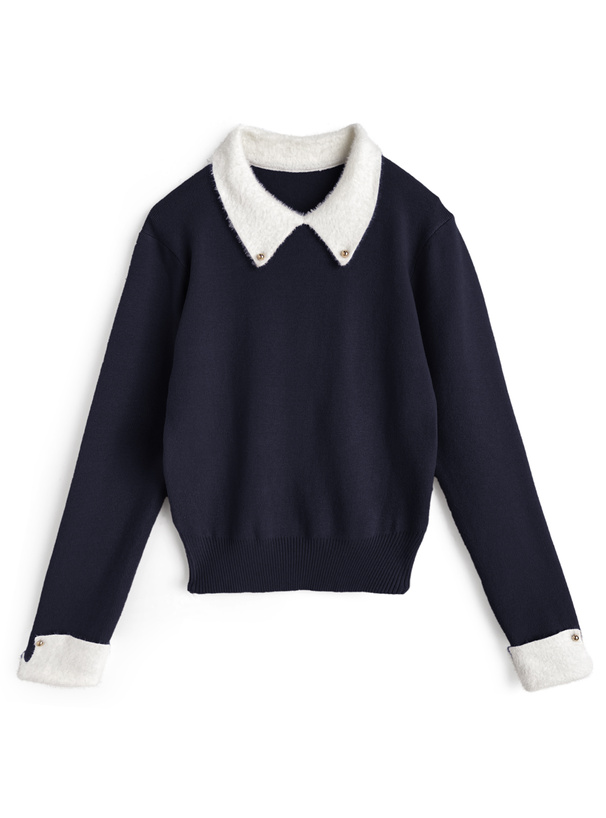 フェザー配色襟付きニットトップス[k9368f] | レディースファッション