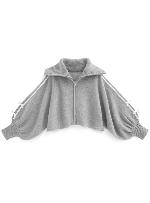 リボンラインジップブルゾン×ショートパンツニットセットアップ[lt51