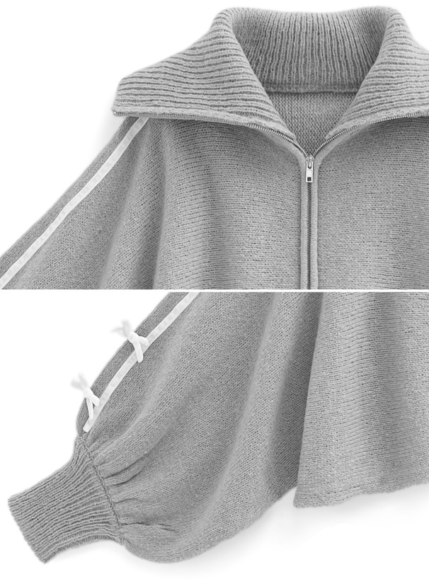 リボンラインジップブルゾン×ショートパンツニットセットアップ[lt51