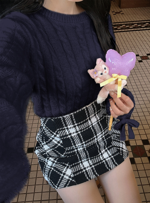 リボンケーブル編みショート丈ニットトップス[lt64] | レディース