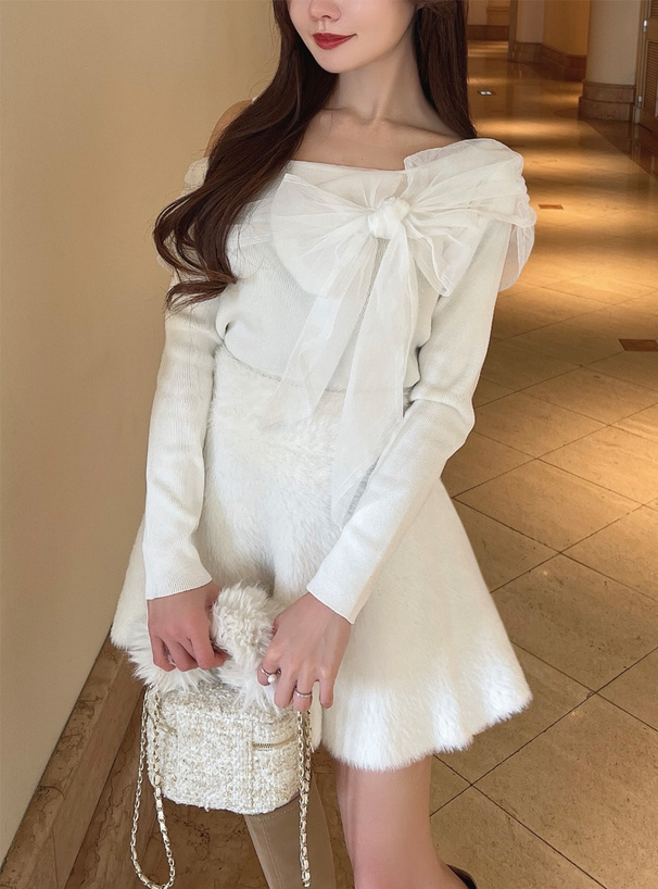 ワンショルチュールリボンニットトップス[lt66] | レディース