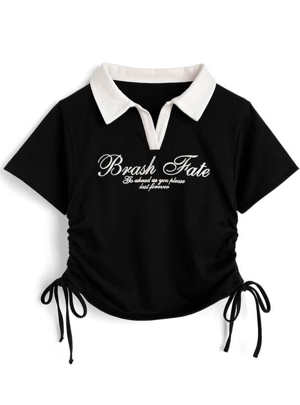 配色襟ロゴ刺繍サイドドロストポロトップス[mf039] | レディース