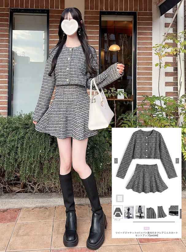 ツイードジャケット×インパン裏地付きフレアミニスカートセットアップ