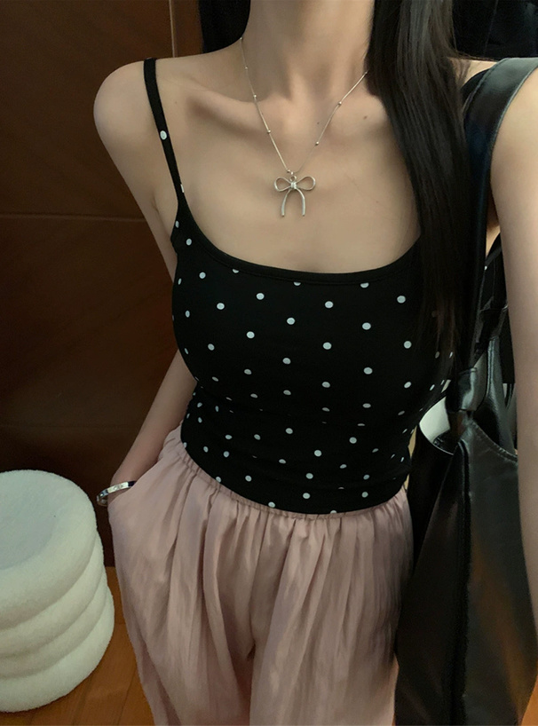 カップ付きドット柄キャミソール[sda165] | レディースファッション