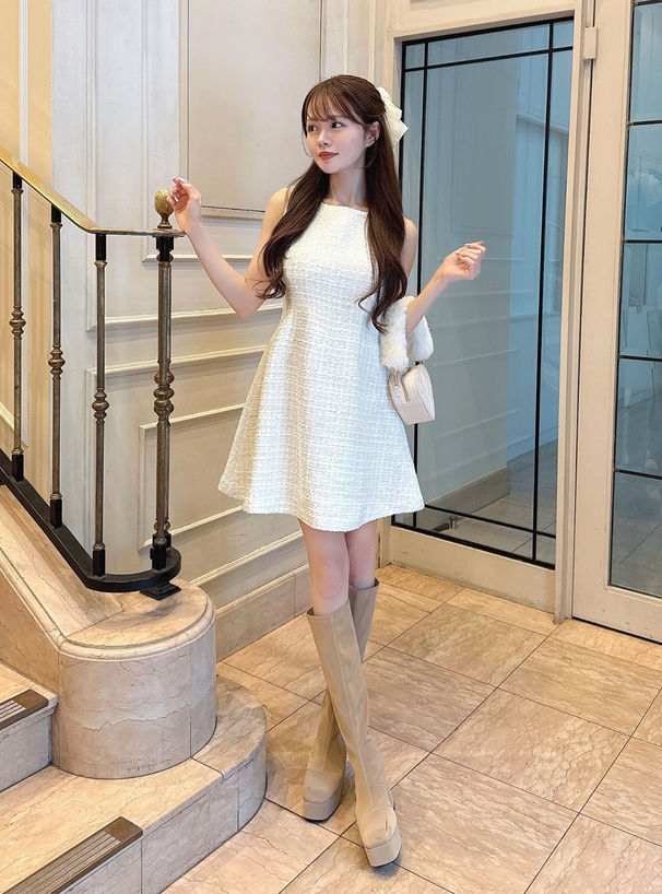 ツイードノースリーブフレアミニワンピース[pm657] | レディース