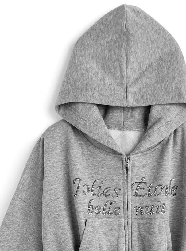 ラインストーンダブルジップパーカー×ティアードミニスカート