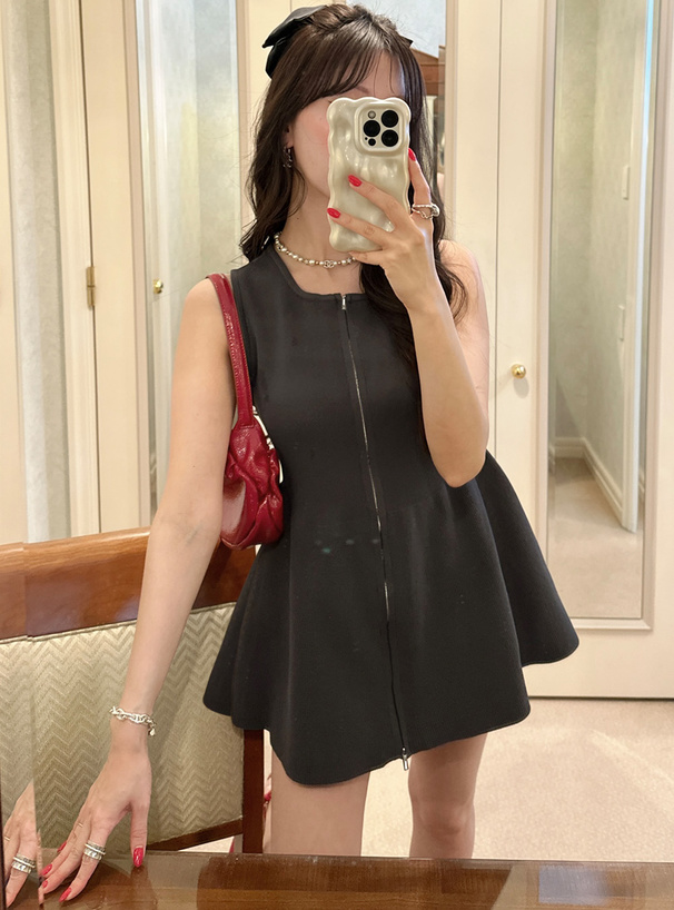 ダブルジップペプラムニットトップス[pa013] | レディースファッション