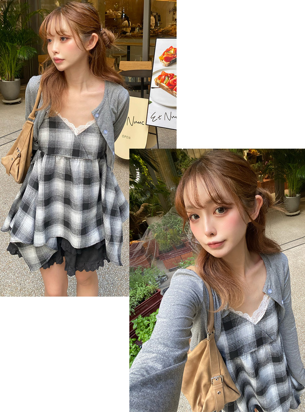 チェック柄キャミソールトップス[pp243] | レディースファッション通販
