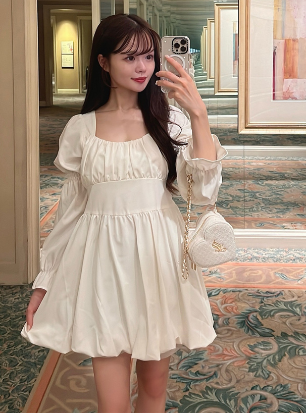 ウエストリボンギャザーバルーンミニワンピース[ta158] | レディース