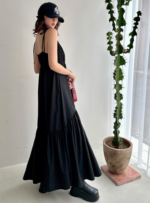 リボンストラップギャザーキャミワンピース[tg671] | レディース