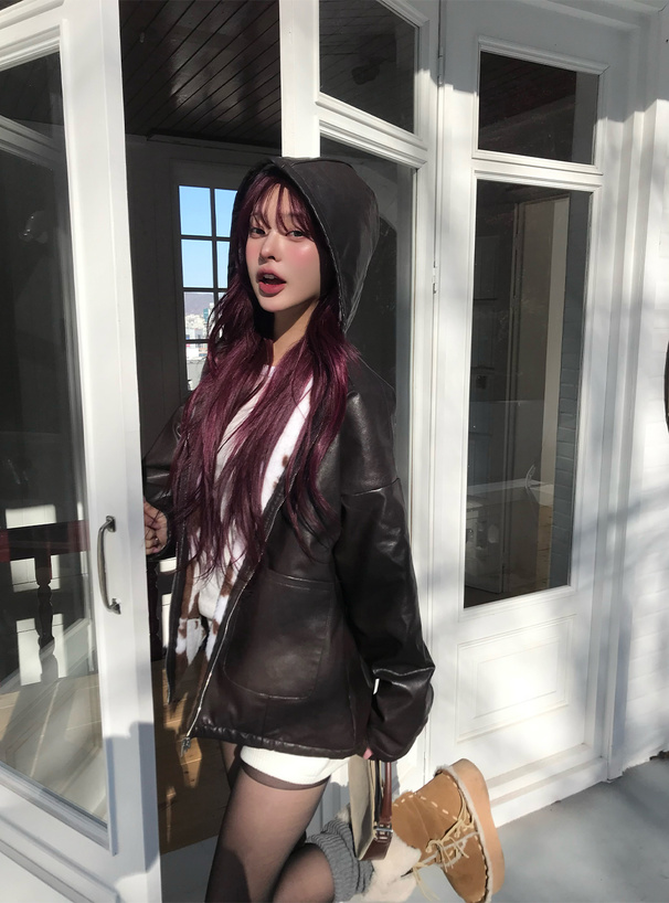 カウ柄ファー×レザーリバーシブルブルゾン[tg767] | レディース