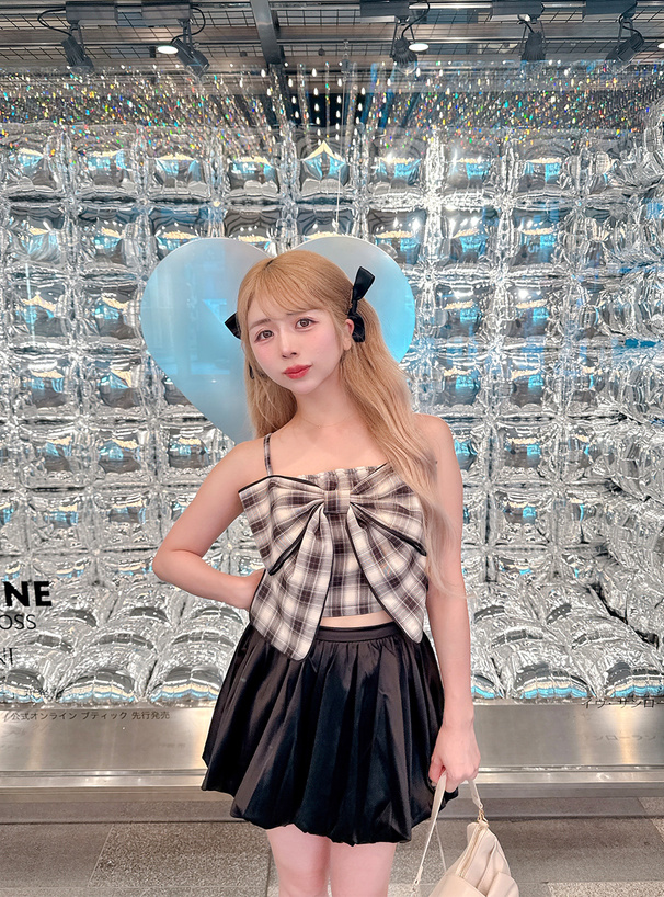 チェック柄ビッグリボンキャミソールビスチェ[tg865] | レディース