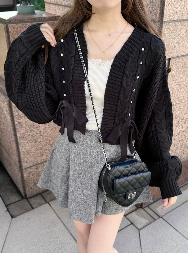 ケーブル編みビジューリボンニットカーディガン[tt010] | レディース