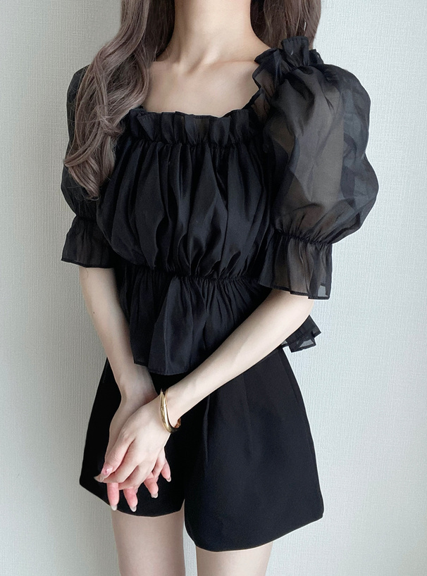 シアーギャザーショート丈ブラウス[tu541] | レディースファッション