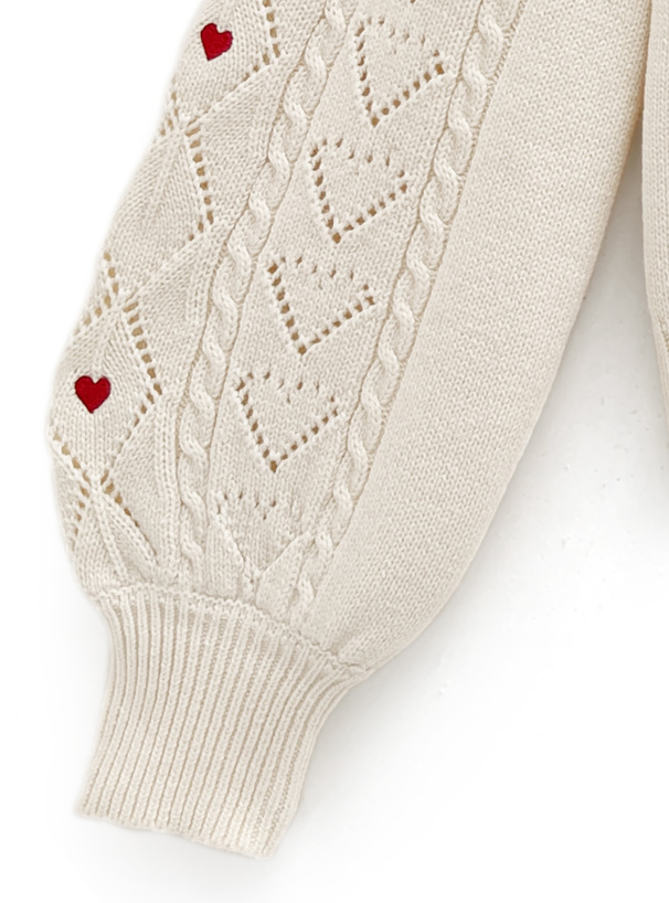 ハート刺繍ケーブル編みニットトップス[tu1258] | レディース