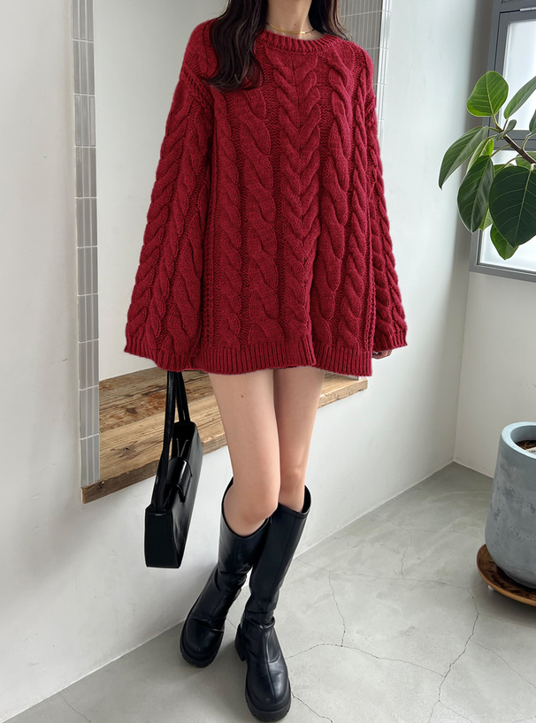 ローゲージケーブル編みニットトップス[tu1260] | レディース