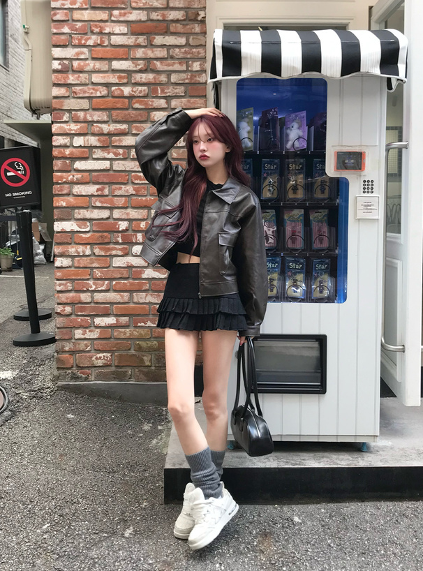 ヴィンテージ風ビッグポケットレザージャケット[tu1443] | レディース