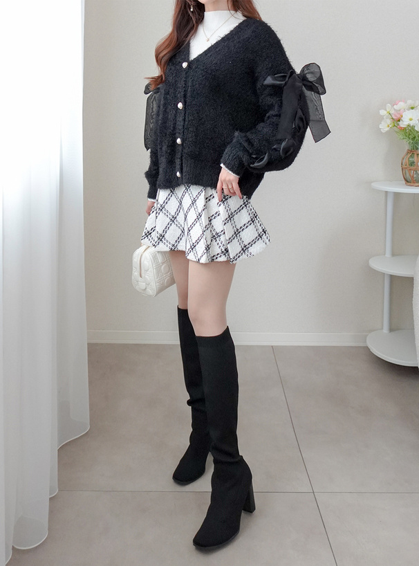 レースアップリボンフェザーニットカーディガン[tu1506] | レディース