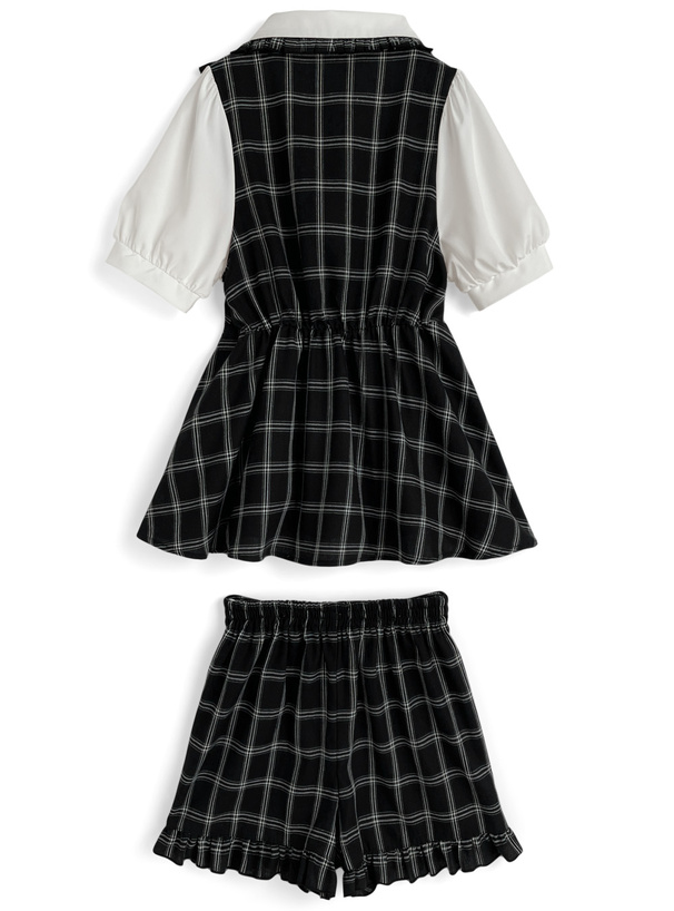 チェック柄レイヤード風チュニック×フリルパンツセットアップ[za009a