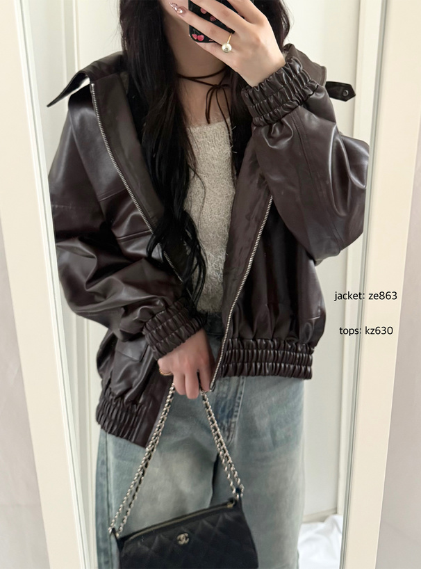 襟2Wayオーバーサイズレザーブルゾン[ze863] | レディースファッション