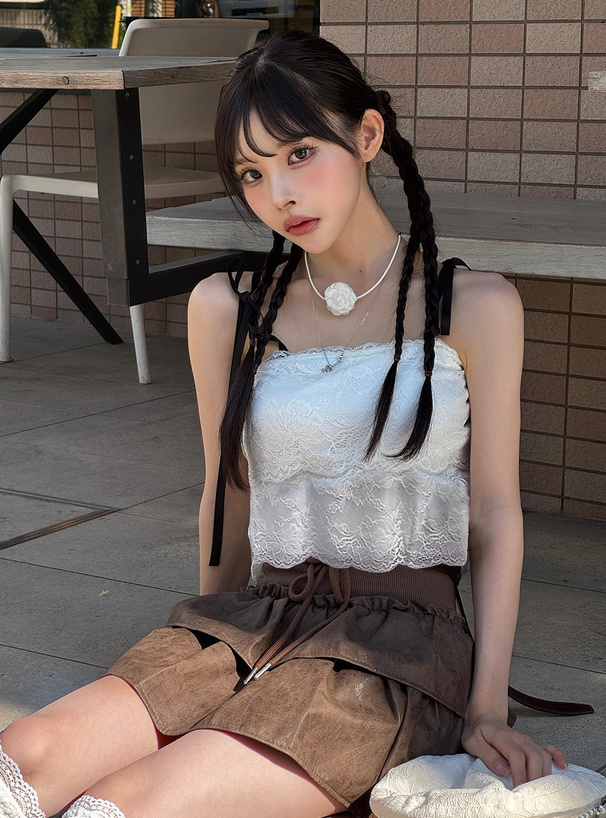 パッド付き2Wayショルダーリボンレースキャミソール[ze867