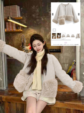 ミニショルダー付きノーカラーファージャケット[gc287] | レディース