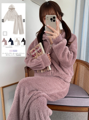 フードジップパーカー×ロングパンツボアセットアップ[ze882