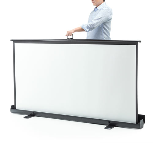 80インチ 自立式スクリーン／16:9／パンタグラフ式／設置簡単で扱いやすい