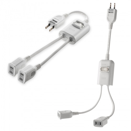 延長コード（短い・2個口・ACアダプタ対応・一括集中スイッチ付・2分配