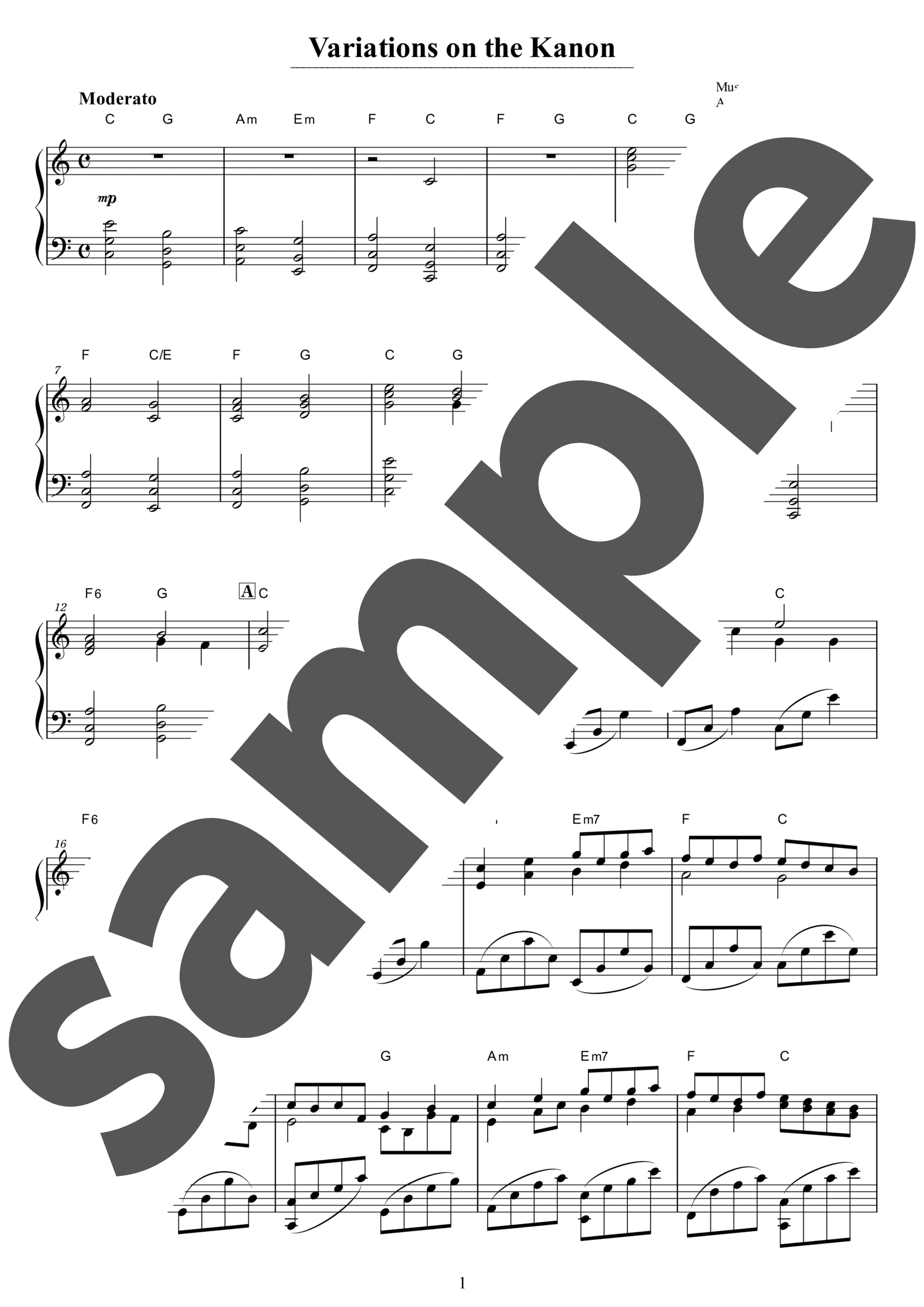 ピアノ楽譜】Variations on the Kanon by Pachelbel / George Winston