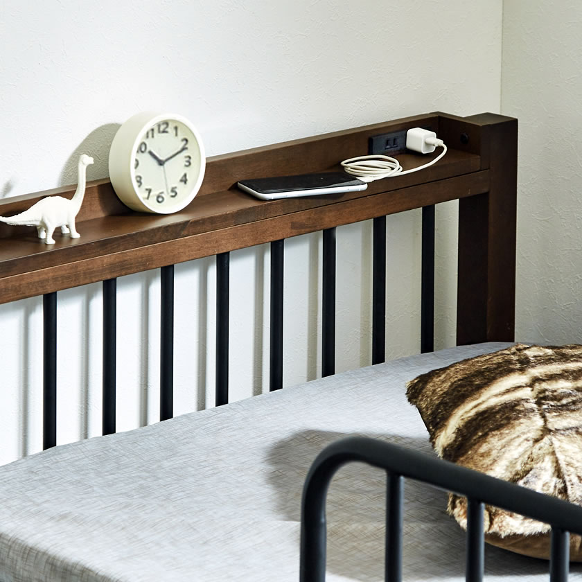 エディス ロフトベッド シングル アイアンベッド スチール×天然木