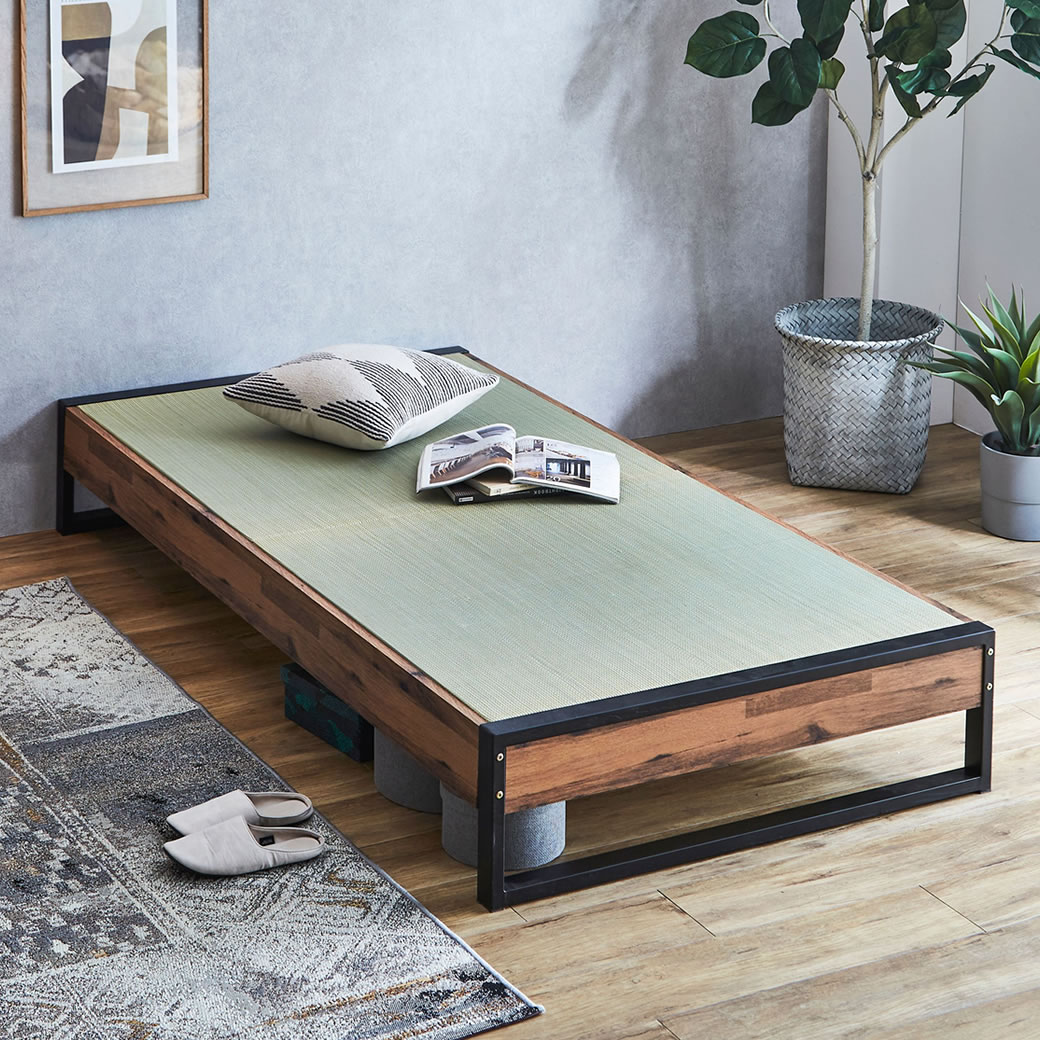 アダン ヴィンテージ調 ヘッドレス 畳ベッド シングル 縁なし畳タイプ