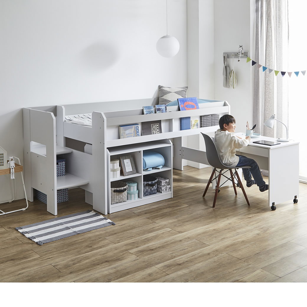 システムベッド (ロフトベッド+キャスター付デスク+シェルフ) ショート