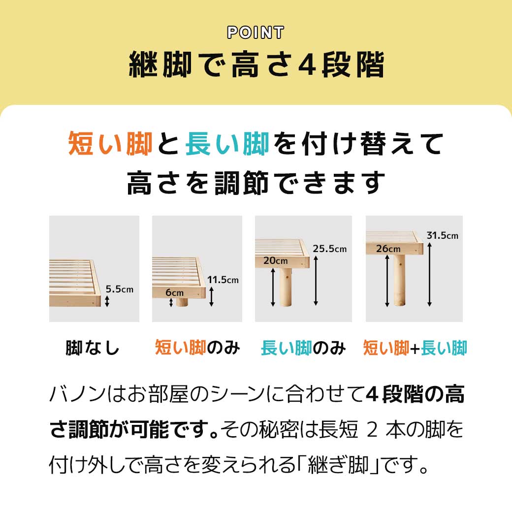 すのこベッド 【ショートシングル】 長さ180cm 木製 ベッドフレーム 耐