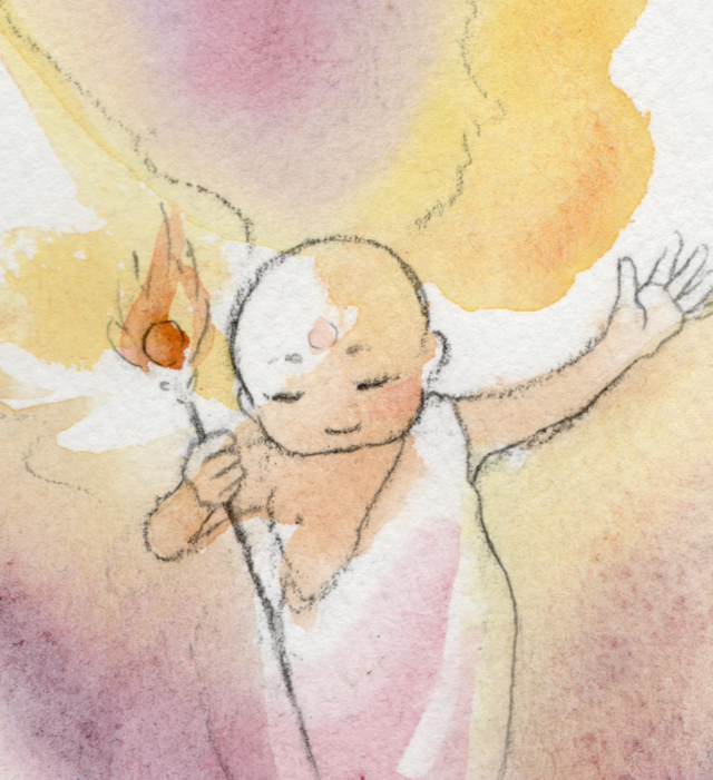 水彩画「炎の天使・天からほい」 | iichi 日々の暮らしを心地よくする