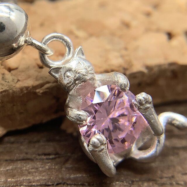 猫 ピアス ピンク/シルバー925/セカンドピアス つけっぱなし/シルバー