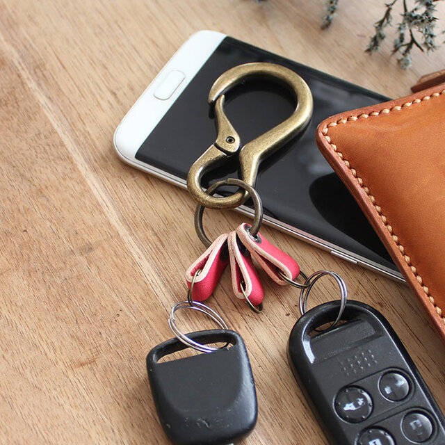 カラビナ付き レザーキーリング T-53 【ピンク】カラビナ キーリング